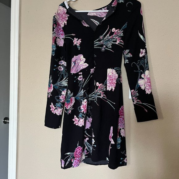 Leith Floral Long Sleeve Dress in Black Size XXS - Picture 2 of 5